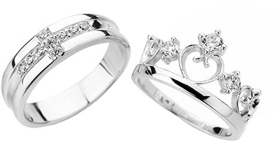 MEENAZ Stainless Steel Cubic Zirconia, Diamond Silver Plated Ring Set