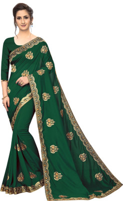 Online Bazaar Embroidered Bollywood Georgette Saree(Green)