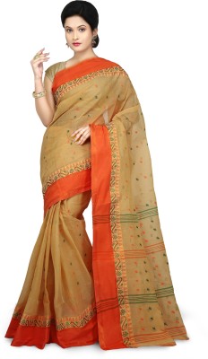 WoodenTant Woven Tant Pure Cotton Saree(Beige)