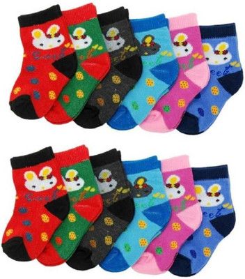 FRANKOPOLIS Baby Boys & Baby Girls Solid Mid-Calf/Crew(Pack of 12)