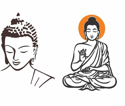 Asmi Collections 52 cm Meditating God Buddha - 2 Sets Self Adhesive Sticker(Pack of 2)