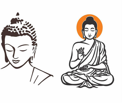 Asmi Collections 52 cm Meditating God Buddha - 2 Sets Self Adhesive Sticker(Pack of 2)