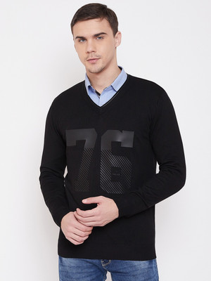 DUKE Solid V Neck Casual Men Black Sweater