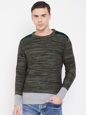 DUKE Woven Round Neck Casual Men Green, Grey Sweater