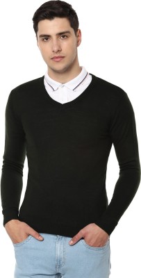 VAN HEUSEN Solid V Neck Casual Men Black Sweater