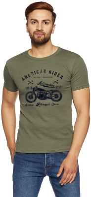 ADRO Graphic Print Men Round Neck Dark Green T-Shirt