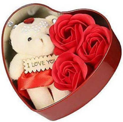 JK CREATION'S Soft Toy, Artificial Flower Gift Set