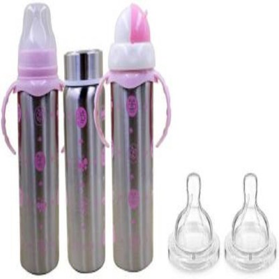 Enjoy Life  3 In 1 Multifunctional Baby Steel Feeding Bottle Cum Sipper Cum Straw - 240 ml - With Normal Flow Baby Nipples 2pcs Combo - 240 ml(Multicolor)