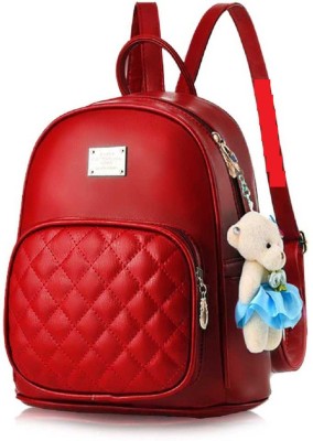 SAHAL PU Leather Backpack School Bag Student Backpack 7 L Backpack(Red)
