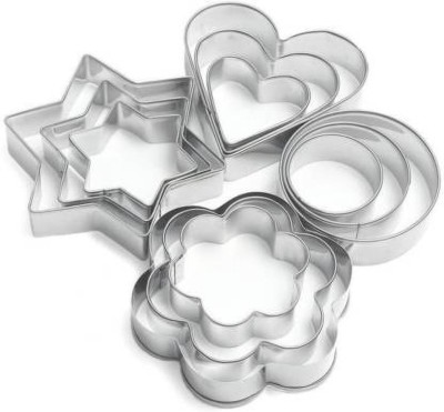VASTU CREATION 12Pcs Set of Stainless Steel Cookie Cutters Heart Flower Round Star Shapes Biscuit Mold Cookie Cutter (Pack of 12) Cookie Cutter(Pack of 12)