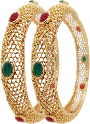 Biyu Alloy Cubic Zirconia Gold-plated Bangle Set(Pack of 2)