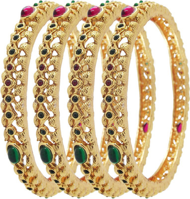 Biyu Alloy Cubic Zirconia Gold-plated Bangle Set(Pack of 4)