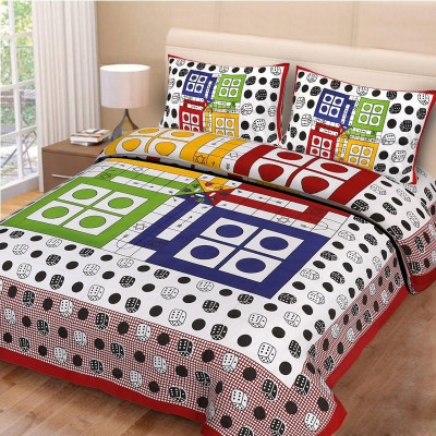 Aditi 120 TC Cotton Double Printed Fitted & Flat Bedsheet(Pack of 1, Red)