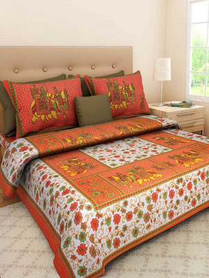 mohit creation 235 TC Cotton King Printed Flat Bedsheet(Pack of 1, Orange)