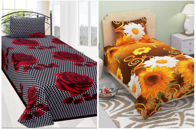 Twinkle Star's 120 TC Cotton Single Printed Flat Bedsheet(Pack of 2, Multicolor)