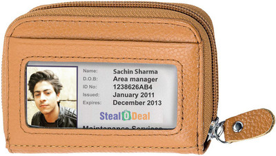 StealODeal RFID Tan Leather Zip Credit 10 Card Holder(Set of 1, Tan)