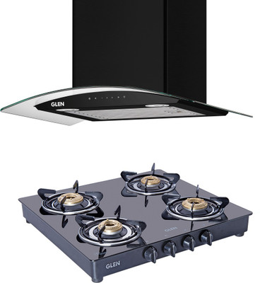 GLEN 6063AC60+Cooktop 1043BB Combo BL Auto Clean Wall Mounted Chimney  (Black 1200 CMH)