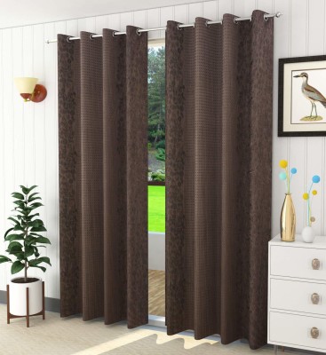 HOMEMAX 213 cm (7 ft) Polyester Room Darkening Door Curtain (Pack Of 2)(Self Design, Brown)