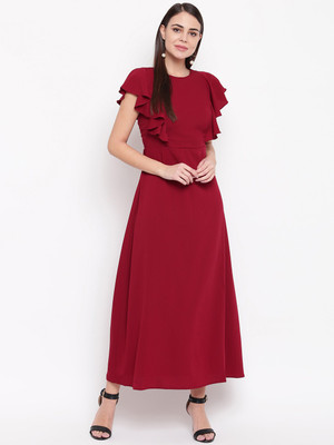 RARE Women A-line Maroon Maxi/Full Length Dress