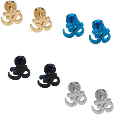 Fashion Factory Combo of four Multi color OM Earring for Boys /Men and Girls Steel Stud Earring