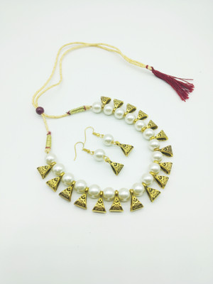 JewelShadi Alloy Gold-plated White, Gold Jewellery Set(Pack of 1)