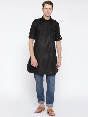 Royal Kurta Men Solid Straight Kurta(Black)