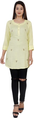 JC4U Casual 3/4 Sleeve Embroidered Women Yellow Top