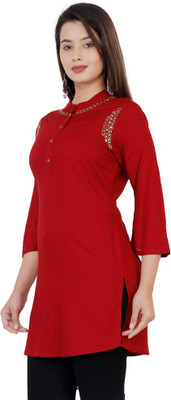 Highlight fashion export Casual 3/4 Sleeve Embellished Women Maroon Top