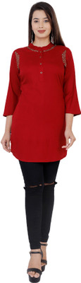 JC4U Casual 3/4 Sleeve Solid Women Maroon Top
