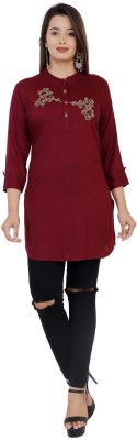 Jyoti Casual 3/4 Sleeve Embroidered Women Red Top