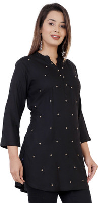 JC4U Casual 3/4 Sleeve Printed Women Black Top