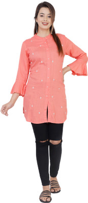 JC4U Casual 3/4 Sleeve Embellished Women Pink Top