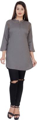 Highlight fashion export Casual 3/4 Sleeve Embellished Women Grey Top