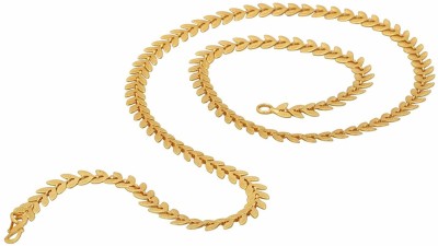 Beadworks Beadworks Brass Gold Plated Leaf Necklace Neck Chain Fashion Jewar Chain Mala for Women Girls (Golden) Gold-plated Plated Brass, Metal Chain