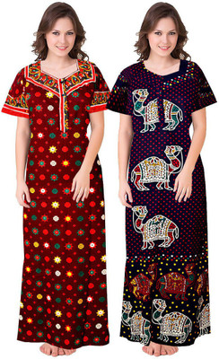 SILVER ORGANISATION Women Nighty(Maroon, Blue)