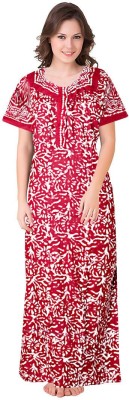 JWF Women Nighty(Red, White)