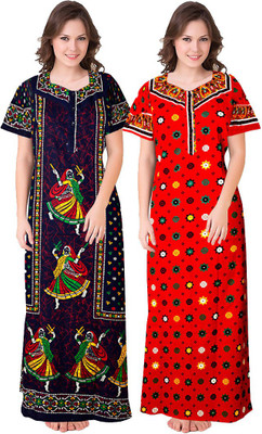 JWF Women Nighty Set(Blue, Red)