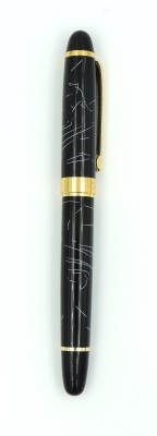 Epraiser Brass Made Glossy Finish Electric JetBlack Marble Textured Body with Gold Parts Heavy Designer Roller Ball Pen(Ink Color - Blue)