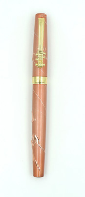 Maskey Brass Made with Gold Parts Glossy Abstract Textured Embossed Design Apricot Orange Premium Ball Pen(Ink Color - Blue)