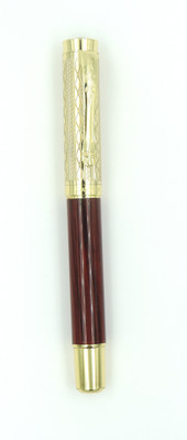 Epraiser Brass Made Glossy Finish Red Wood Textured Body with Gold Abstract design Roller Ball Pen(Ink Color - Blue)