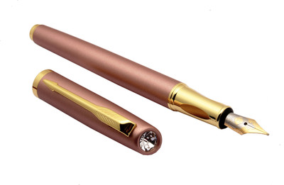 Ledos Stylish Exclusive Delta Crystal On Top Shine Pink Golden Trims Fountain Pen