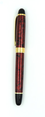 Epraiser Brass Made Glossy Finish Cherry Red Marble Textured Body with Gold Parts Heavy Designer Roller Ball Pen(Ink Color - Blue)