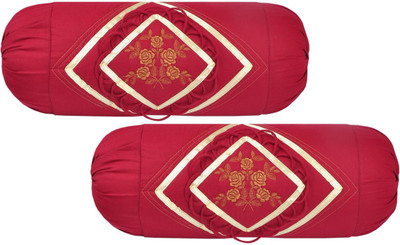 Divine Homes Cotton Bolsters Cover(38 cm*80 cm, Maroon)
