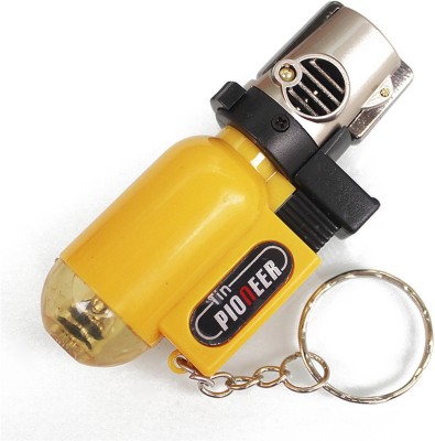 FASTIDIOUS Refillable Cylindrical Shaped Windproof Jet Flame Lighter with Fixed Fire Switch (Yellow) (Without Fuel Empty Lighter) Pocket Lighter(Yellow)