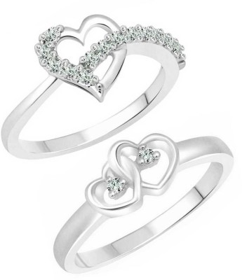 SUKAI JEWELS Heart Solitaire Combo Brass Cubic Zirconia Rhodium Plated Ring