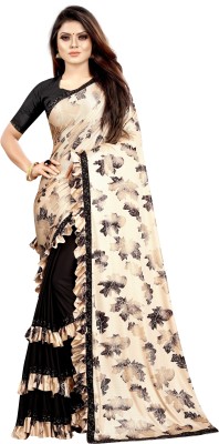 PMD Fashion Self Design, Embellished, Floral Print Bollywood Lycra Blend Saree(Gold)