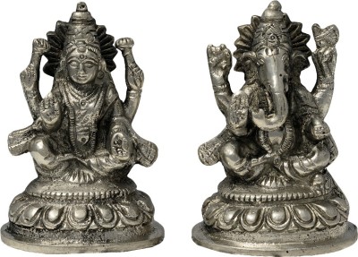 jy Brass Panchdhatu Lakshmi - Ganesh God Idol Set Lite Silver Colour Decorative Showpiece  -  14 cm(Brass, Silver)