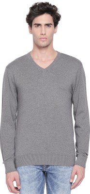 Byford by Pantaloons Solid V Neck Casual Men Grey Sweater