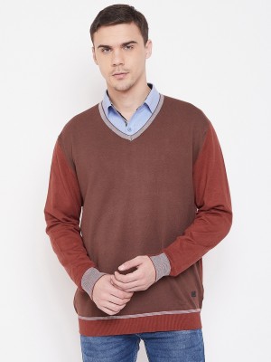 DUKE Solid V Neck Casual Men Brown Sweater