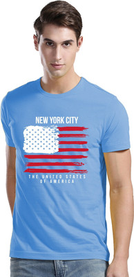 ADRO Printed Men Round Neck Light Blue T-Shirt